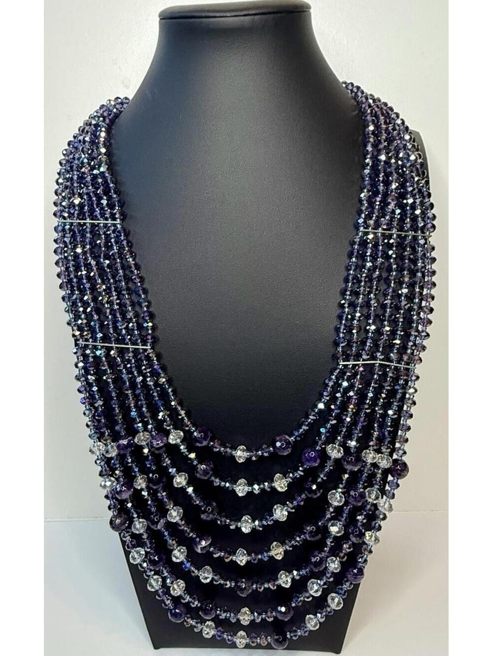Signed NAKAMOL Thailand Amethyst Crystal Multi Strand Statement Necklace Boho